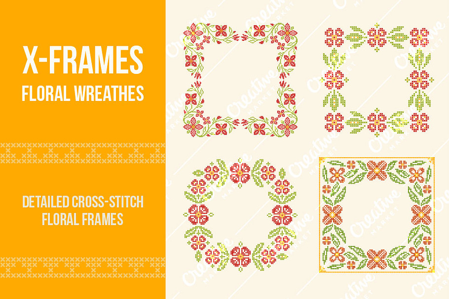 Cross-stitch floral frames in Illustrations - product preview 8