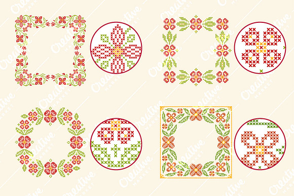 Cross-stitch floral frames in Illustrations - product preview 1