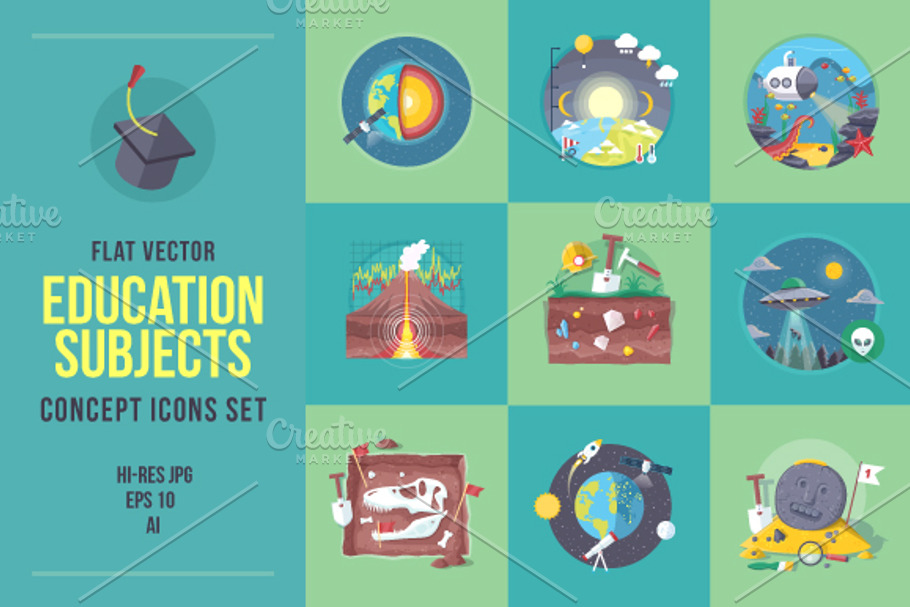 Flat education concept icons set in Illustrations - product preview 8