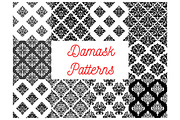 Stylized floral damask patterns