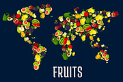 Map of world fruits continents
