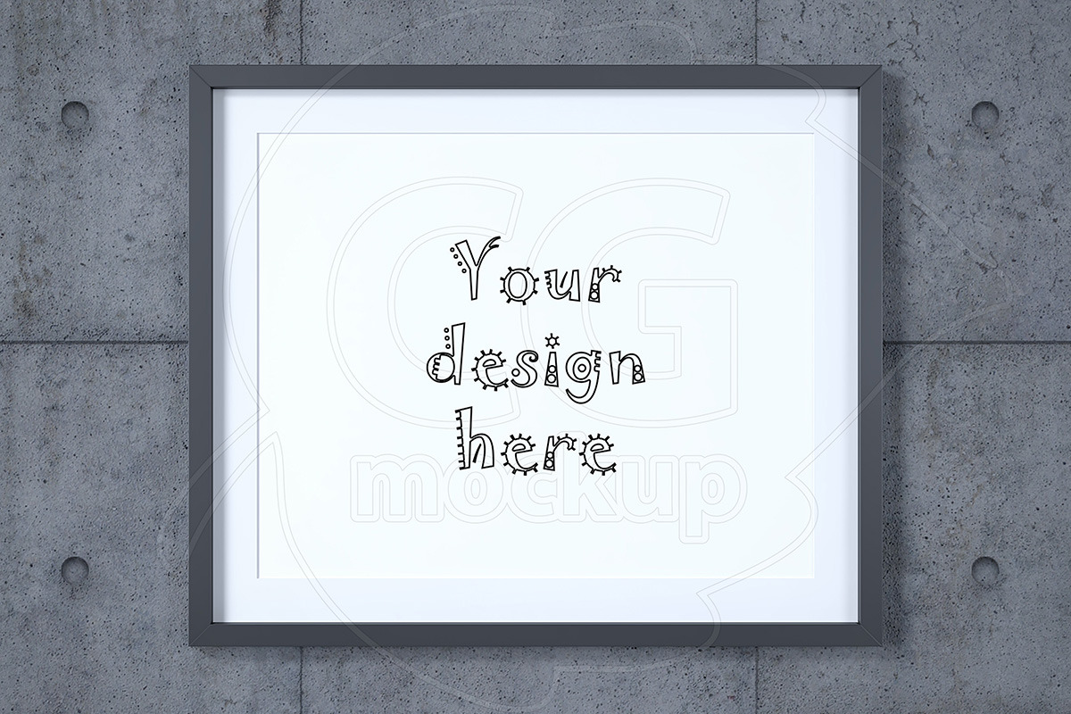 Black frame on concrete wall mockup in Print Mockups - product preview 8