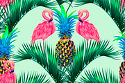 Pink flamingos,pineapples pattern