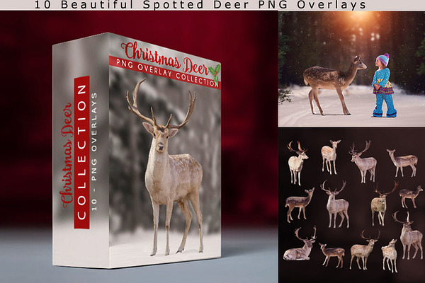 10 - Christmas Deer PNG Overlays