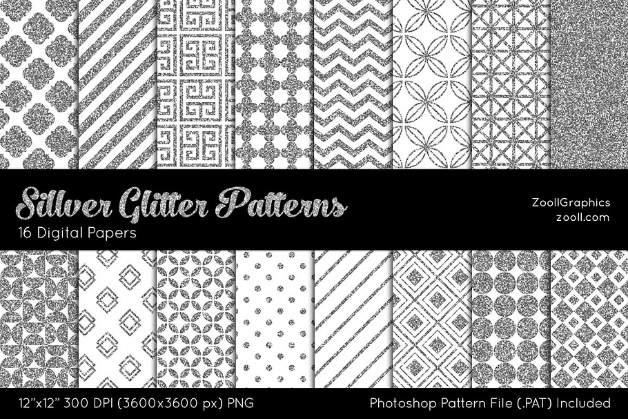 Silver Glitter Digital Papers in Patterns - product preview 8