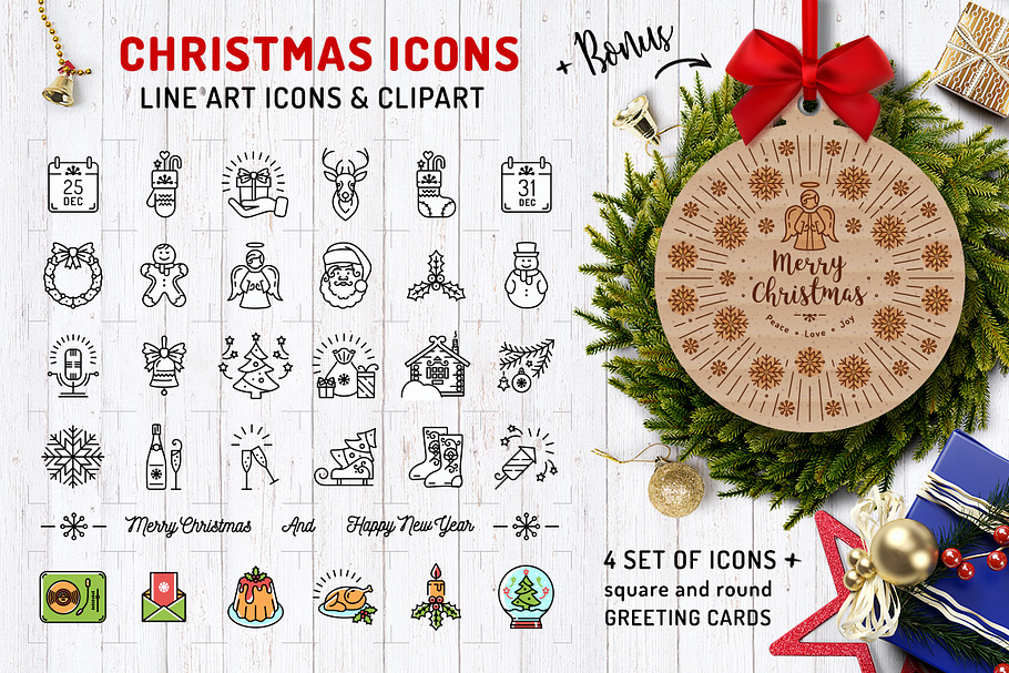 Line Christmas Icon Set + Bonus in Hipster Icons - product preview 8
