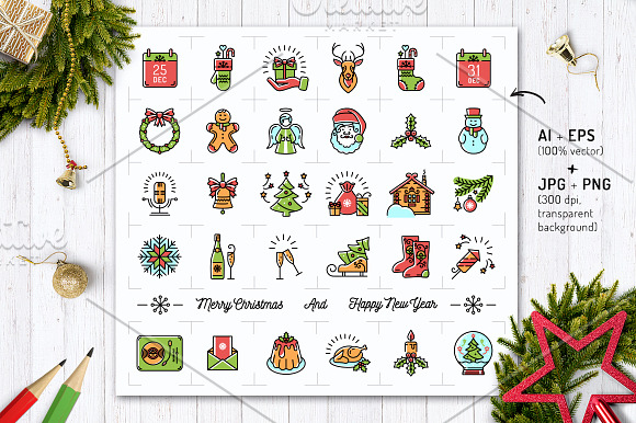 Line Christmas Icon Set + Bonus in Hipster Icons - product preview 4