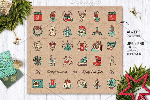 Line Christmas Icon Set + Bonus in Hipster Icons - product preview 5
