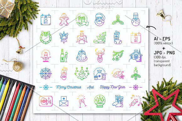 Line Christmas Icon Set + Bonus in Hipster Icons - product preview 6