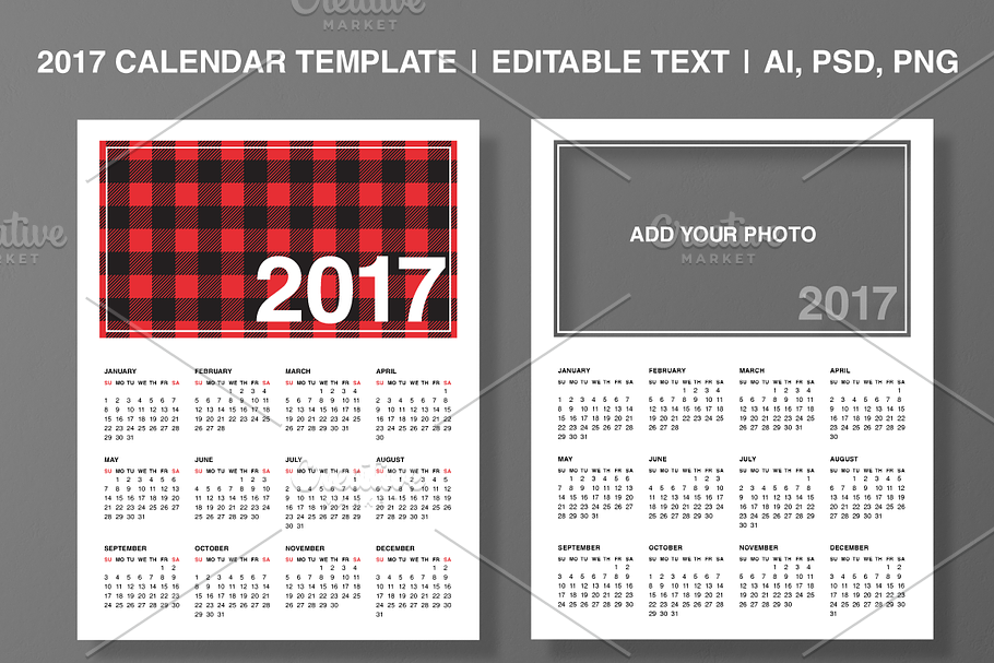2017 Calendar Template Editable Text in Stationery Templates - product preview 8
