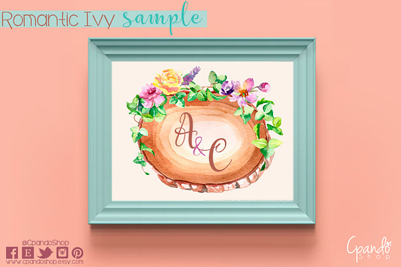Ivy and wood watercolor clip art in Illustrations - product preview 3