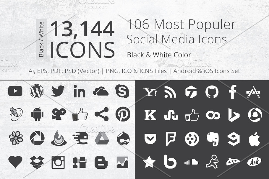 212 B/W Social Media Icons in Icons - product preview 8