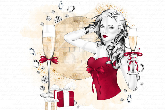 Party Fashion Girl Clip Art in Illustrations - product preview 1