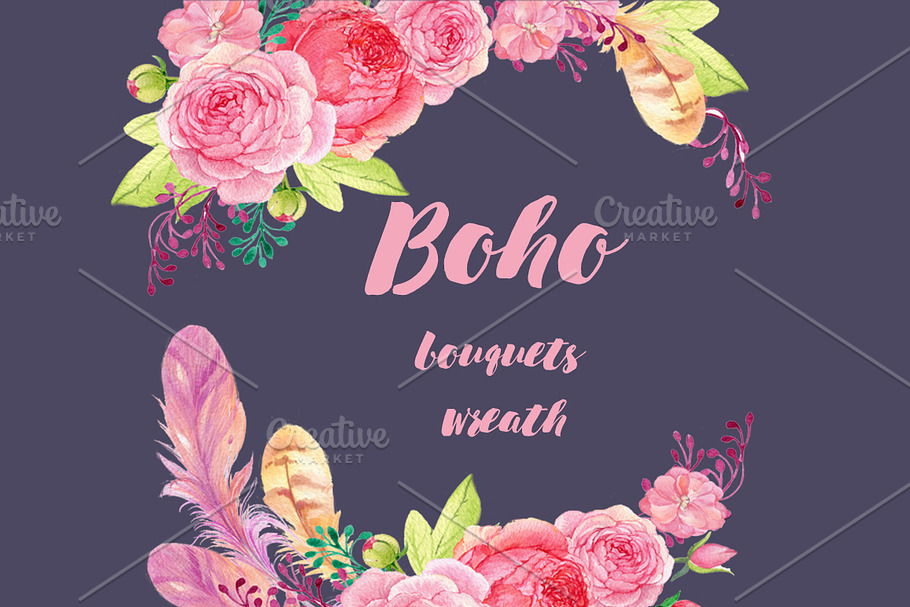 Boho watercolor bouguets in Illustrations - product preview 8