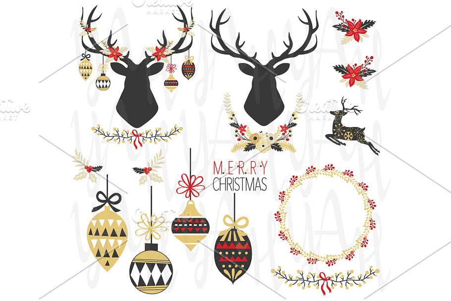 Gold Christmas Elements Set in Illustrations - product preview 8