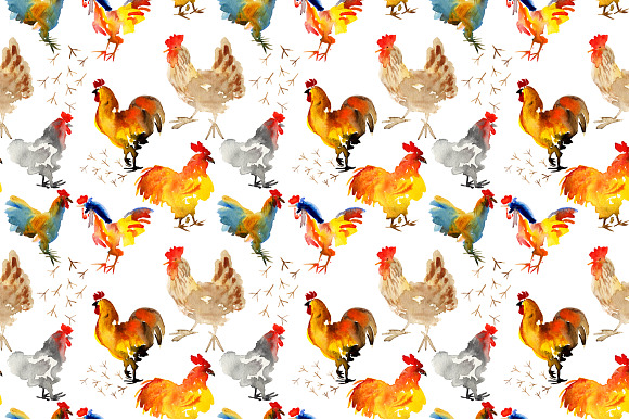 Watercolor Roosters in Illustrations - product preview 2