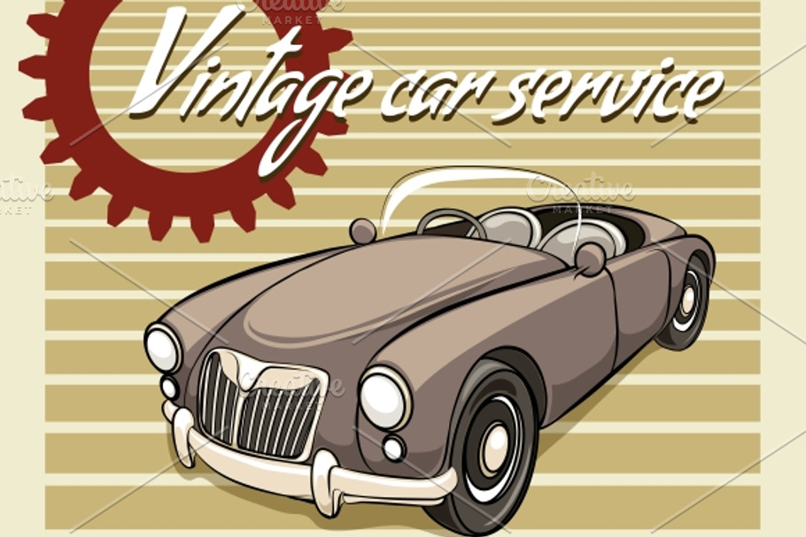 Vintage Car Service poster in Illustrations - product preview 8