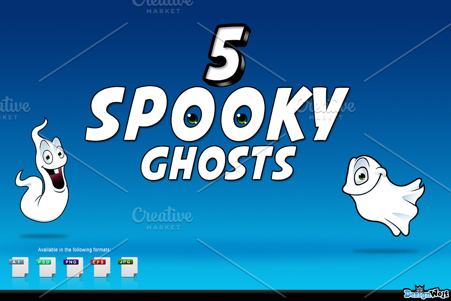 5 Spooky Cartoon Ghosts in Illustrations - product preview 8