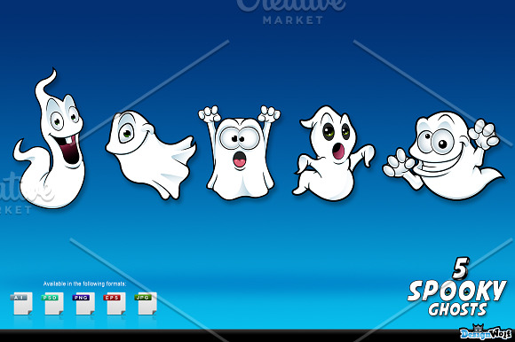 5 Spooky Cartoon Ghosts in Illustrations - product preview 1