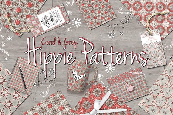 Coral & Grey Hippie Patterns in Patterns - product preview 5