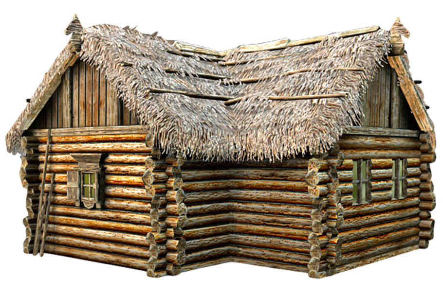 Wooden Thatch House T-Shaped