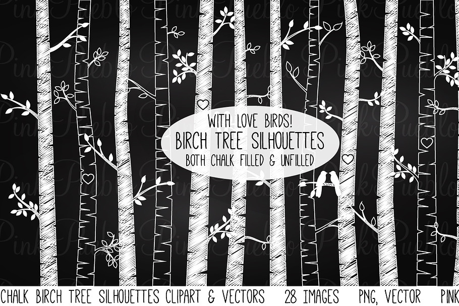 Chalkboard Birch Tree Clipart/Vector