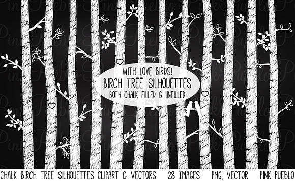 Chalkboard Birch Tree Clipart/Vector in Illustrations - product preview 1