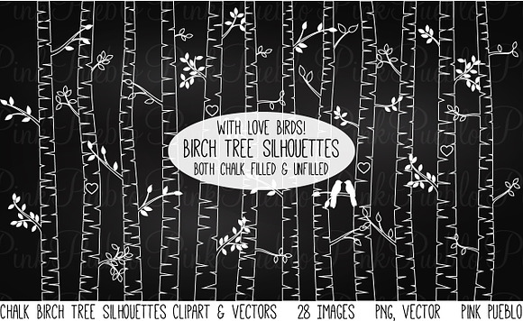 Chalkboard Birch Tree Clipart/Vector in Illustrations - product preview 2