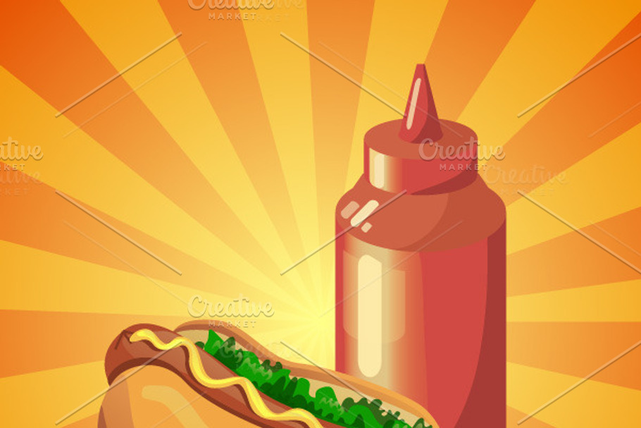 Bright vector ketchup and hot dog