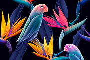 Seamless patterns with cute parrots