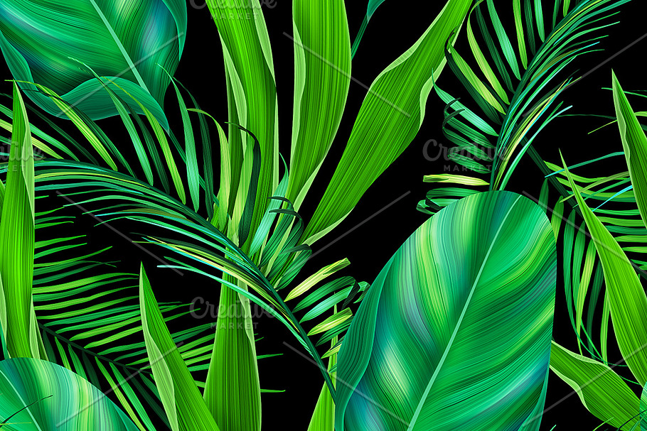 Seamless green leaves tropic pattern in Patterns - product preview 8
