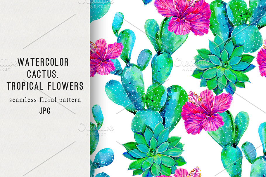 Watercolor cactus pattern in Patterns - product preview 8