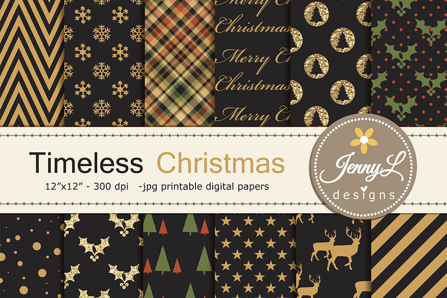 Gold Christmas Digital Papers in Patterns - product preview 8