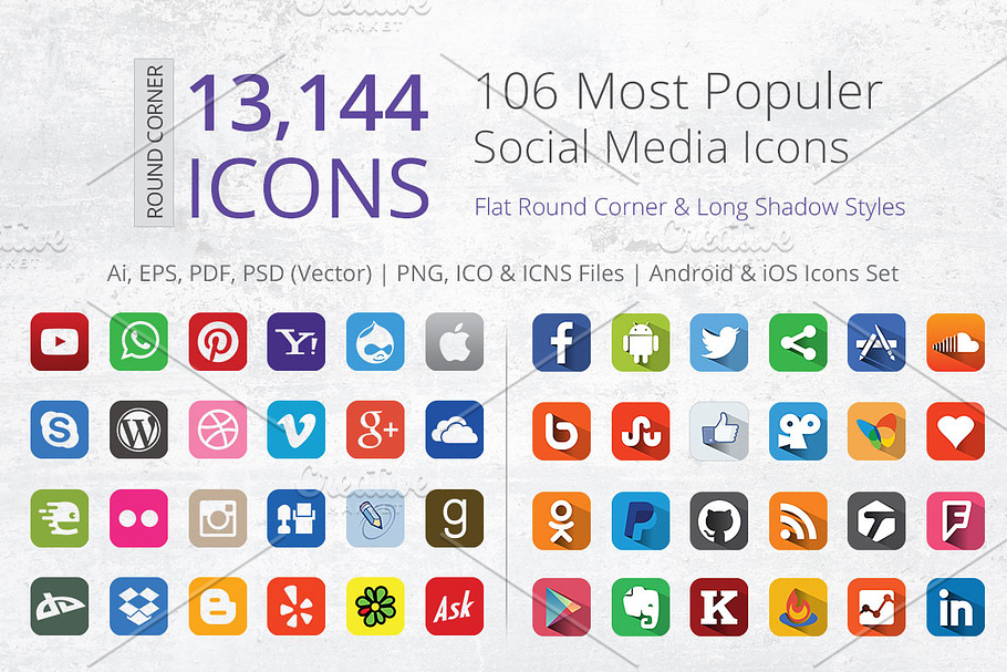 212 Round Corner Social Media Icons