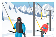 Snowboarder sitting in ski gondola