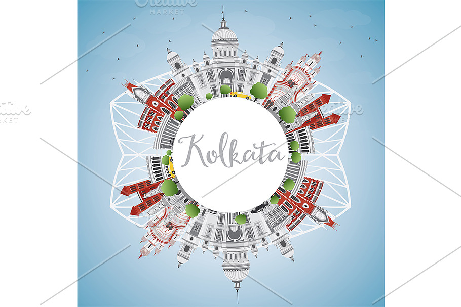 Kolkata Skyline with Gray Landmarks