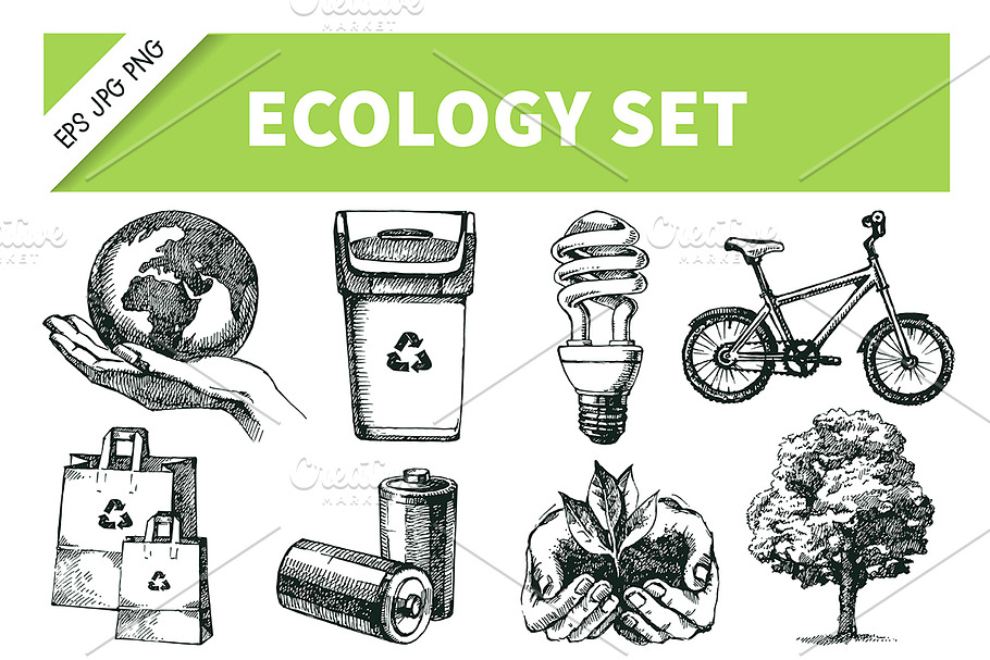 Hand Drawn Ecology Vector Set in Illustrations - product preview 8
