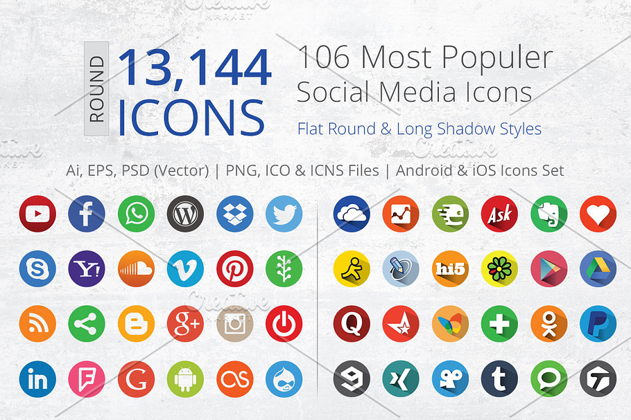 212 Flat Round Social Media Icons in Graphics - product preview 8