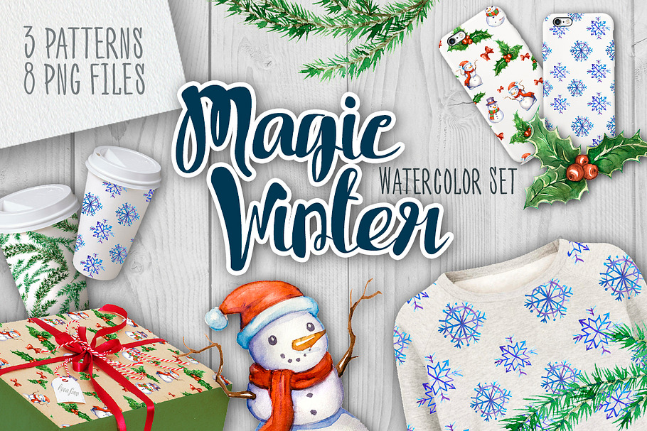 Magic Winter Watercolor Set in Illustrations - product preview 8