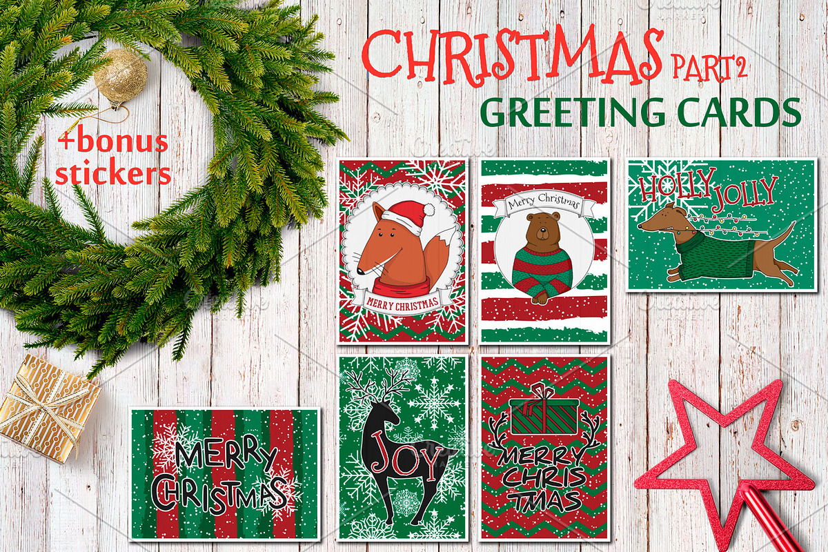 Christmas greting cards, vector set in Illustrations - product preview 8
