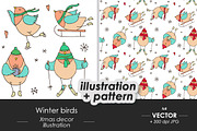 Winter birds, Christmas sketches