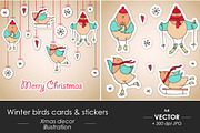 Christmas winter birds card, sticker