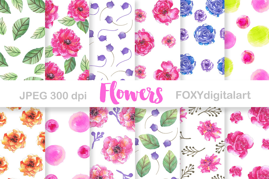 Watercolor Flowers Digital Paper 