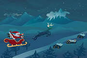 Santa flying with deer 