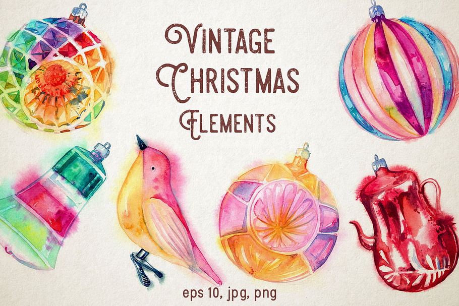 Vintage Christmas Elements in Objects - product preview 8