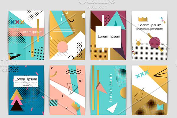 Memphis pattern cards vector set