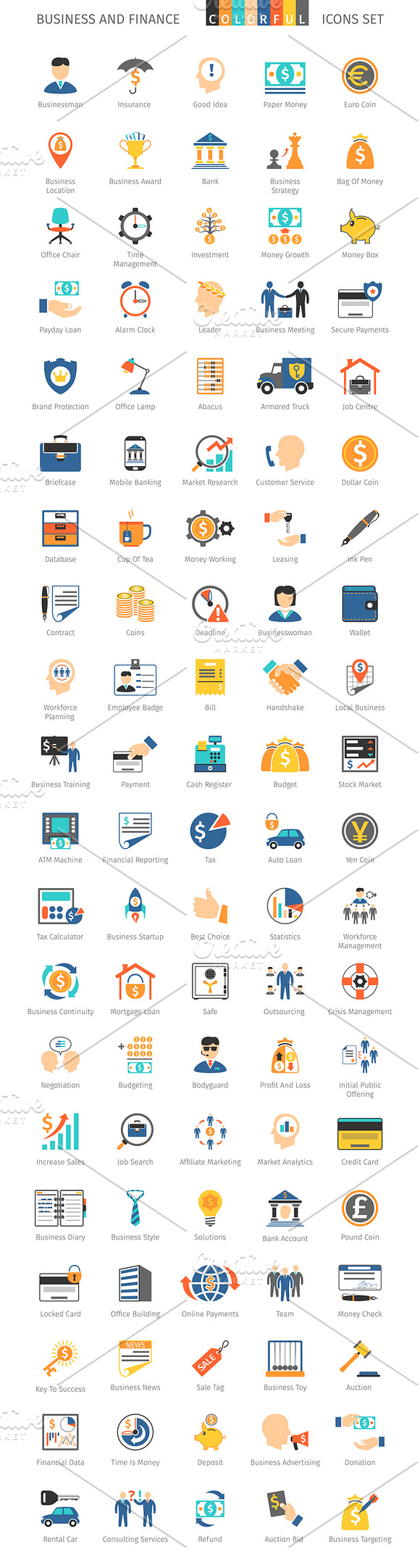 Business and FIinance Colorful Icons in Graphics - product preview 1