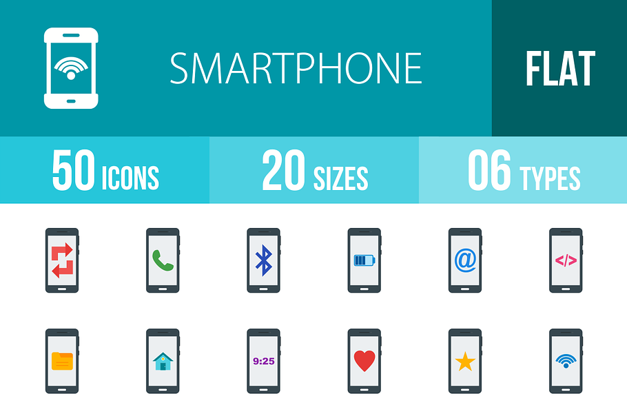 50 Smartphone Flat Icons