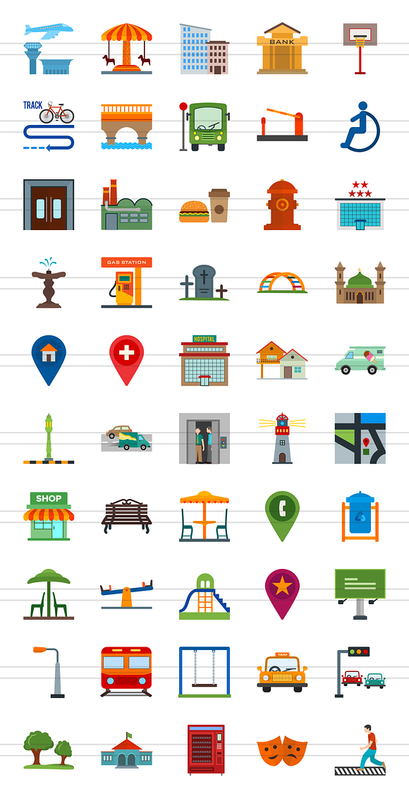 50 Town Flat Icons in Graphics - product preview 1
