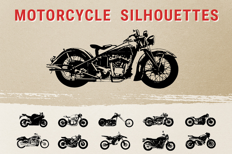 Vintage Motorcycle Silhouettes in Objects - product preview 8